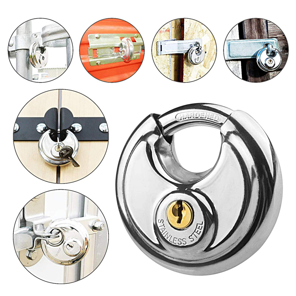 A silver colored high-security lock made up of stainless steel for all types of uses